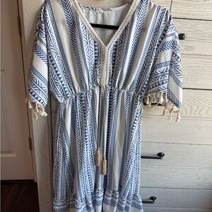 New without tags. Blue and White Tassel V-Neck Boho Dress
